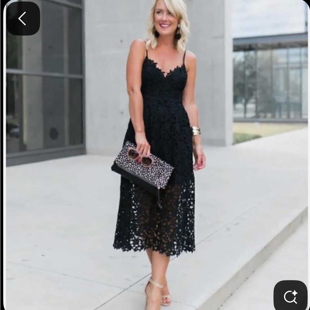 Astr Black Lace Midi Dress with Spaghetti Straps